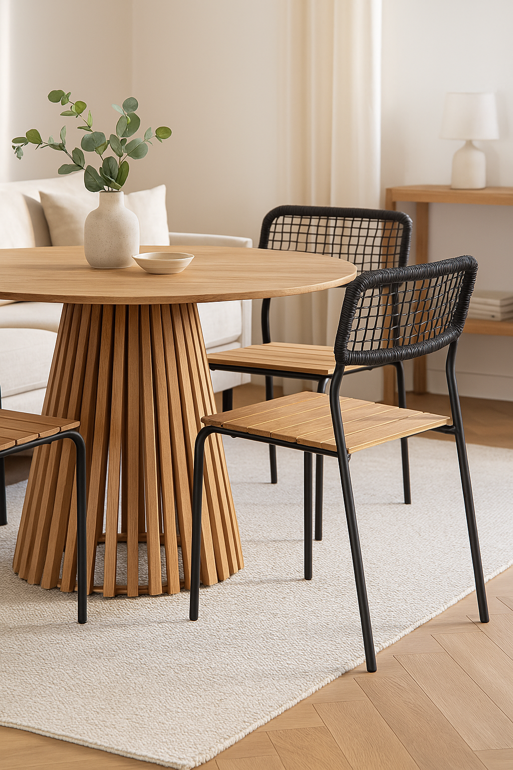 House Nordic Eetkamerstoel Nashville – Teakhout & Zwarte Touwzitting – Zithoogte 45 cm - Set van 4